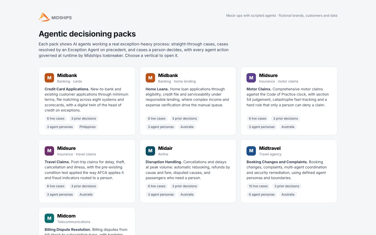 The agentic decisioning packs: seven industry examples