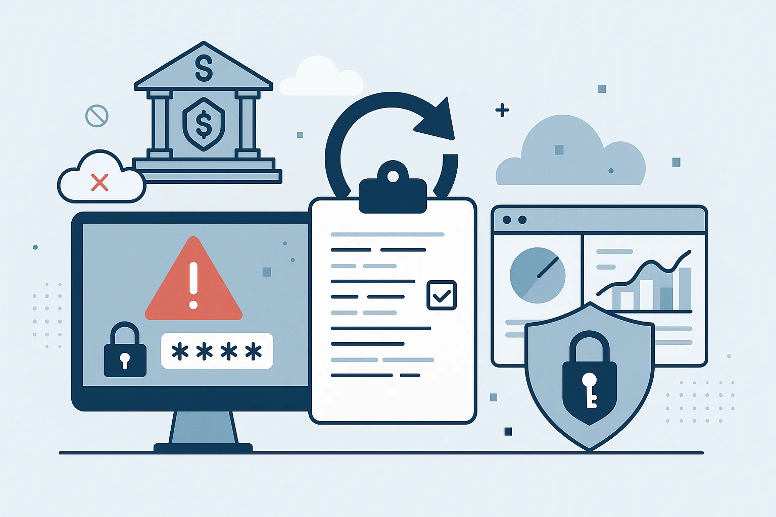 Secure online banking, password protected, data checklist